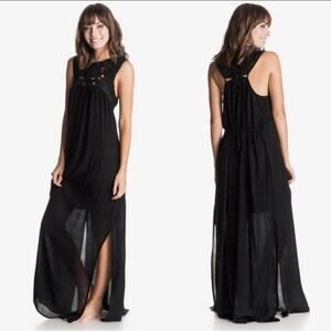 Roxy Black Maxi Dress macrame details